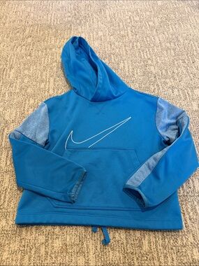 Nike Kids Bright Blue Pullover Hoodie with Heathered Sleeve Panels